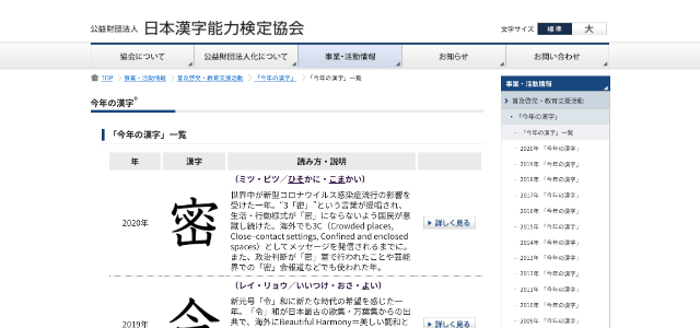 日本漢字能力検定協会今年の漢字