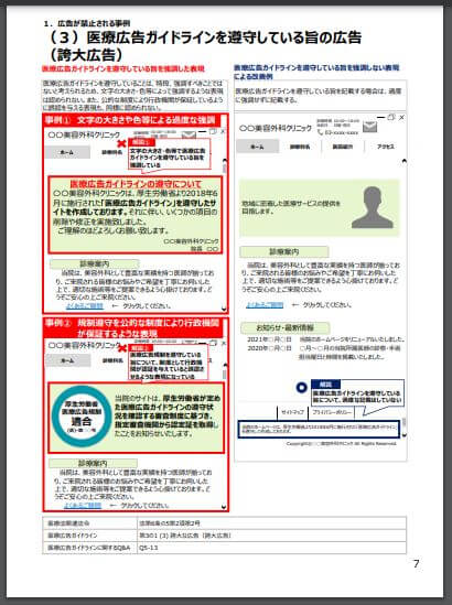 厚生労働省「医療広告規制におけるウェブサイトの事例解説書