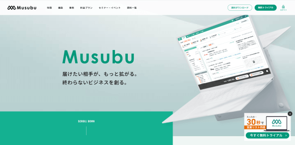 Musubu公式ホームページスクリーンショット