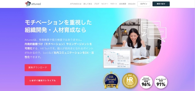 組織サーベイツールのEQIQ株式会社「Attuned」公式サイトキャプチャ画像