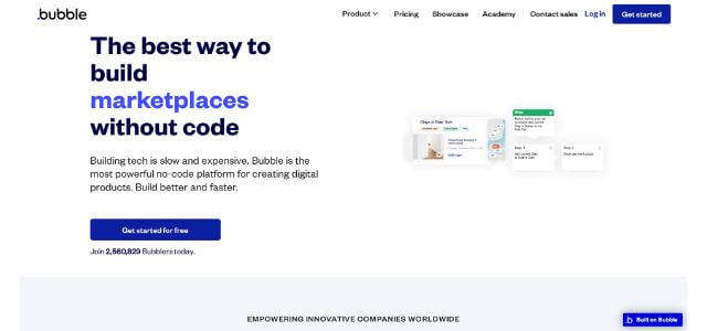 ノーコード開発ツールのBubbleの公式サイト画像