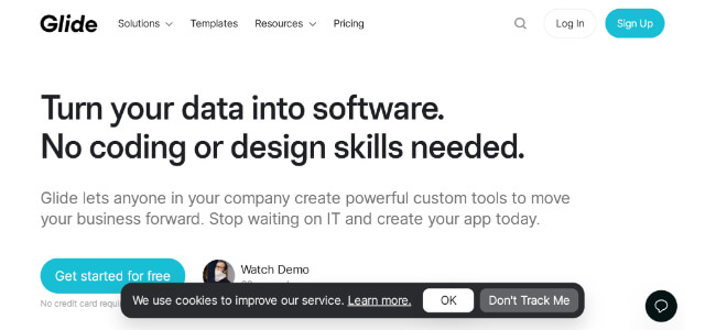 ノーコード開発ツールのGlideの公式サイト画像