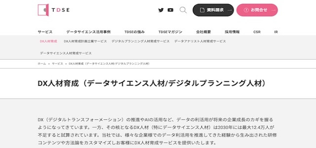 DX人材育成サービスTDSE株式会社の公式サイトキャプチャ画像