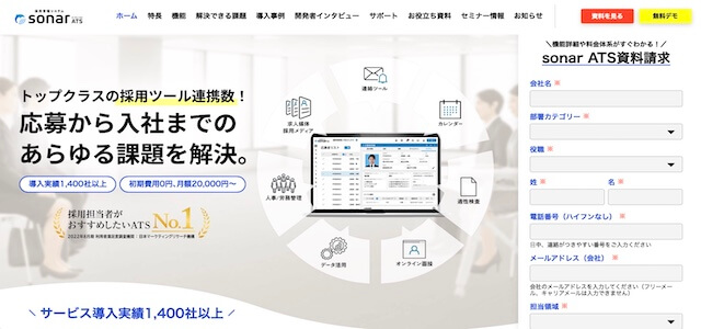 採用管理システムsonar ATSの公式サイト画像