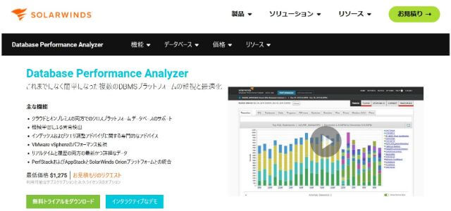 データベース監視ツールのDatabase Performance Analyzer公式サイトキャプチャ画面