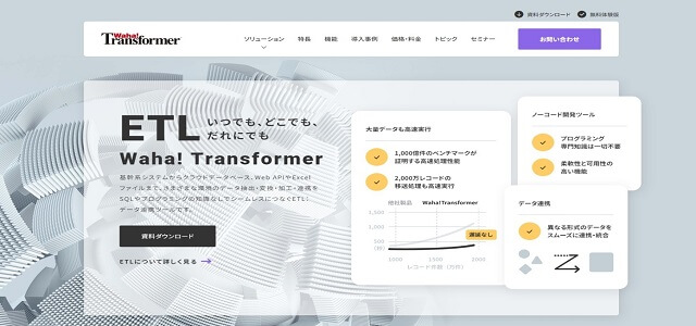 さまざまな環境のデータを連携できるETLツール<br>Waha! Transformer（株式会社ユニリタ）の資料ダウンロードページ