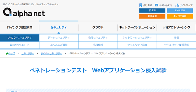 ペネトレーションテスト　Webアプリケーション侵入試験 ペネトレーションテスト　Webアプリケーション侵入試験(アルファネット)の公式サイト画像）