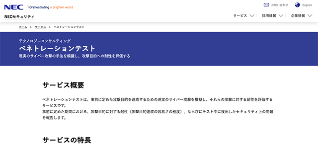 ペネトレーションテスト ペネトレーションテスト(NECセキュリティ)の公式サイト画像）