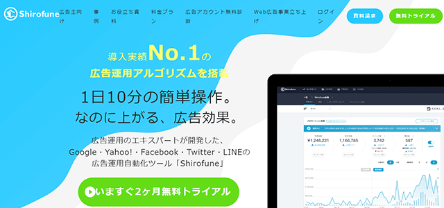 Web広告自動化ツールのShirofune 公式サイトキャプチャ画像