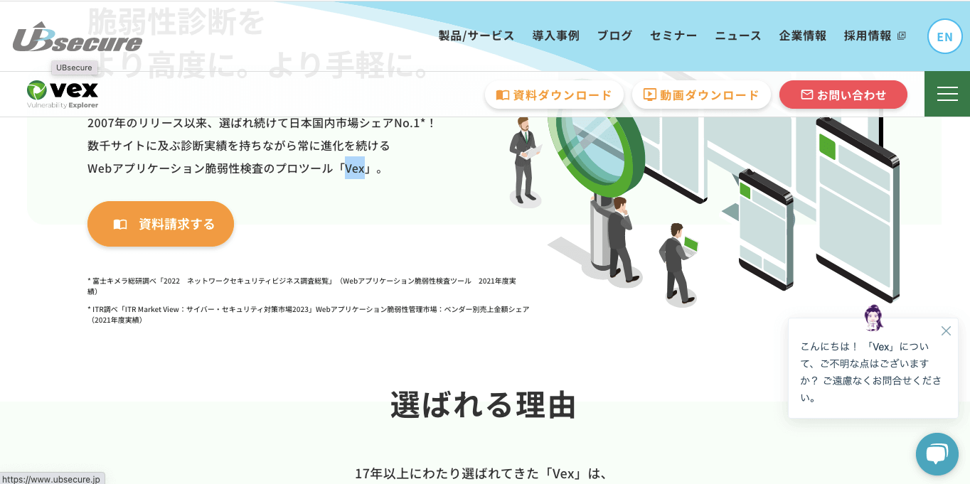 web脆弱性診断サービス・ツール Vexの公式サイト画像）