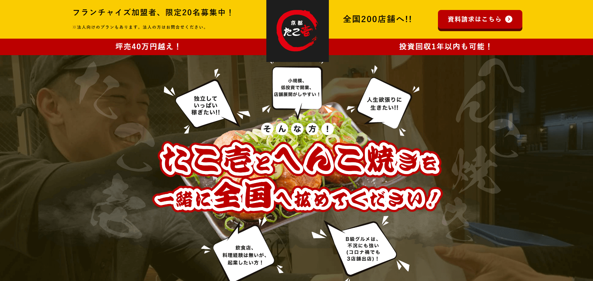 京都たこ壱の評判や事例を紹介！たこ焼きフランチャイズまとめ