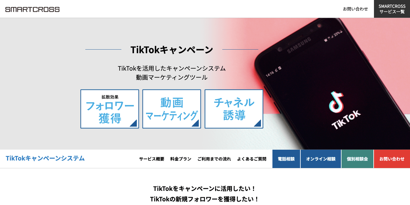 TikTokキャンペーンツール SMARTCROSSの公式サイト画像）