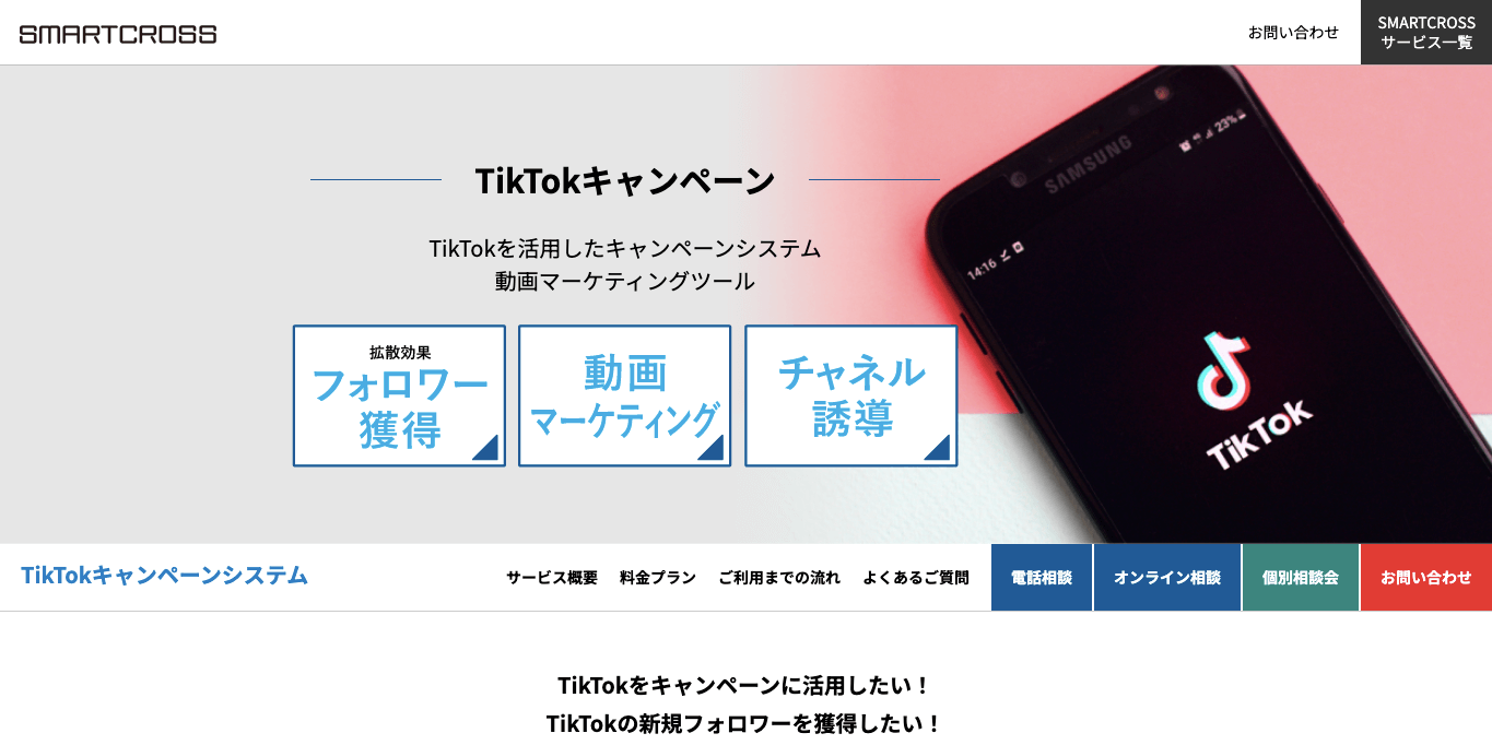 TikTokキャンペーンツール SMARTCROSSの公式サイト画像)