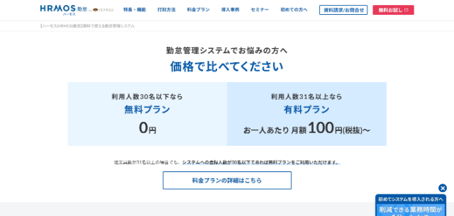 勤怠管理システムのハーモス(HRMOS)勤怠公式サイト画像）