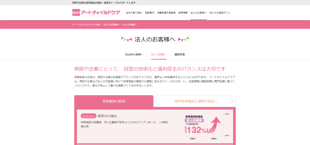 企業内保育委託のアートチャイルドケアの公式サイト画像