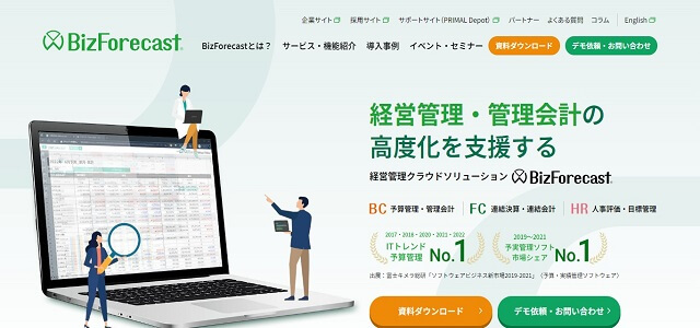 経営管理システムのBizForecast公式サイト画像