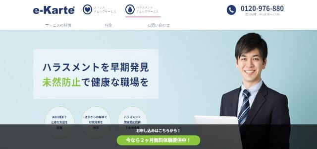 ハラスメント対策サービスe-Karteの公式サイトキャプチャ画像