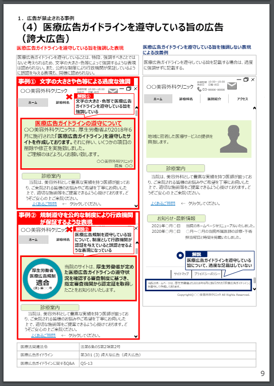 厚生労働省「医療広告規制におけるウェブサイトの事例解説書