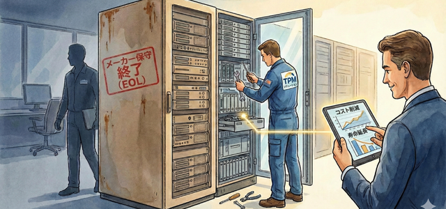 第3者保守（TPM）がメンテナンスしてサーバーの延命を図っている様子