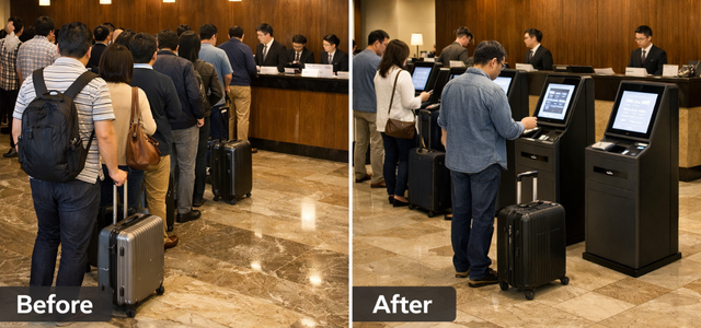 ホテル自動チェックイン機導入前後の比較写真