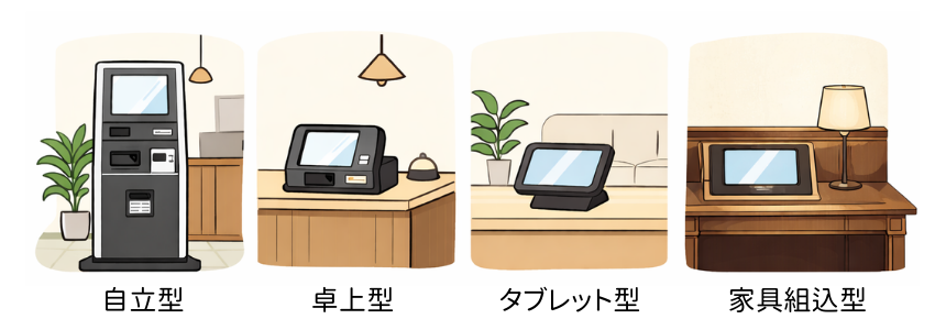 ホテル自動チェックイン機の設置タイプ一覧（自立型・卓上型・タブレット型・家具組込型）