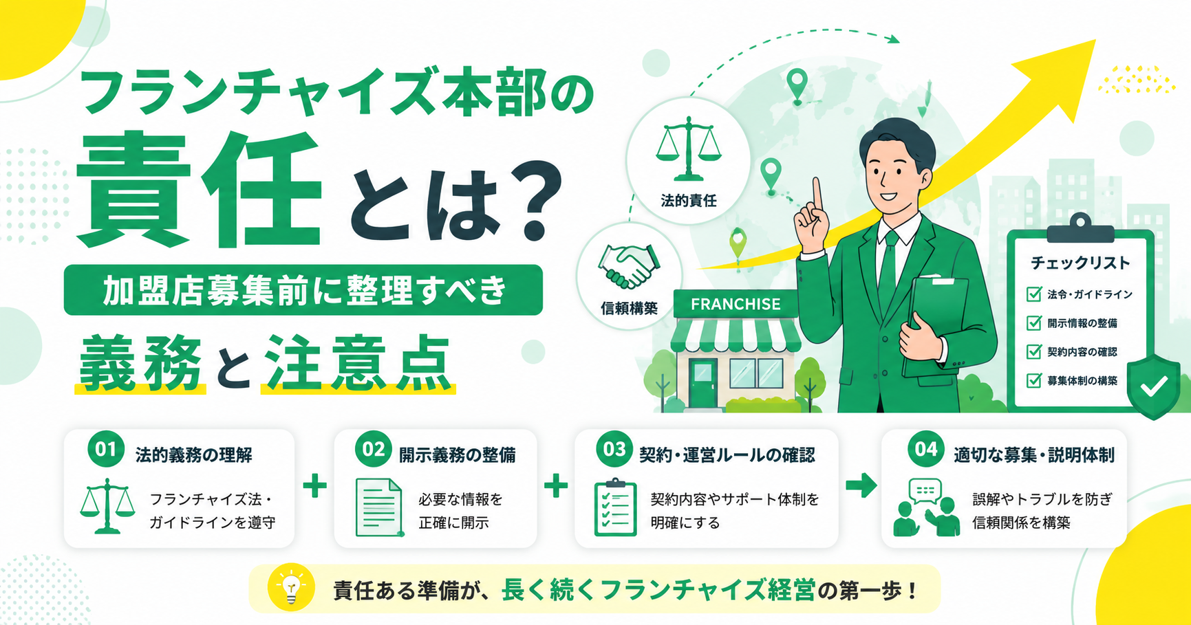 フランチャイズ本部の責任とは？賠償責任リスクと加盟店募集前の注意点
