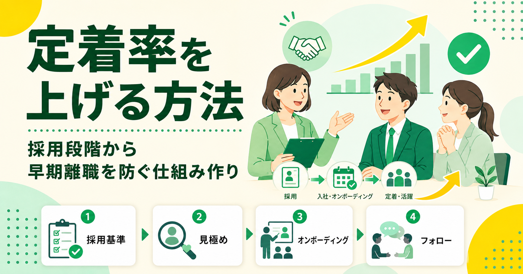 定着率を上げる方法 採用時のミスマッチを減らす人材定着施策