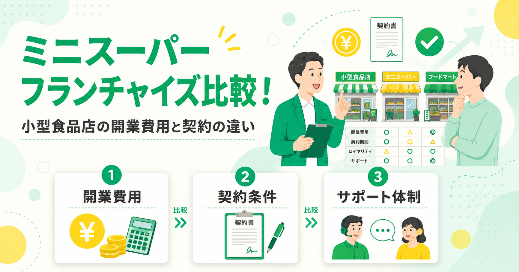ミニスーパーフランチャイズを比較！小型食品店の開業費用と契約の違い