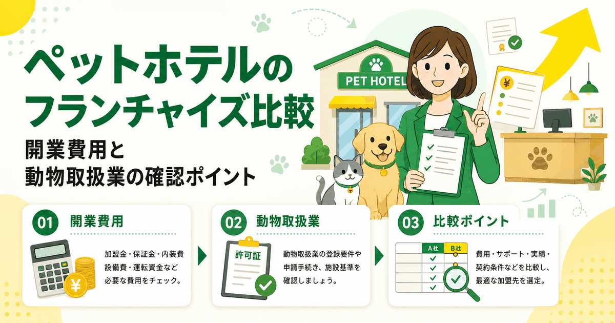 ペットホテルのフランチャイズを比較 開業費用と動物取扱業の確認ポイント