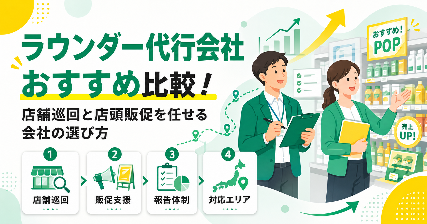 ラウンダー代行会社おすすめ比較！店舗巡回と店頭販促を任せる会社の選び方