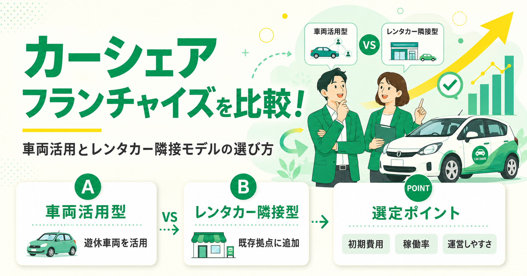 カーシェアフランチャイズを比較！車両活用とレンタカー隣接モデルの選び方