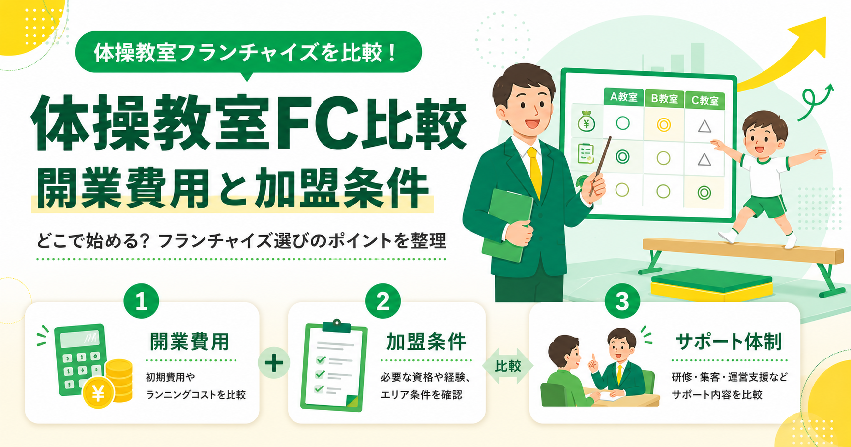 体操教室フランチャイズを比較！開業費用と加盟条件