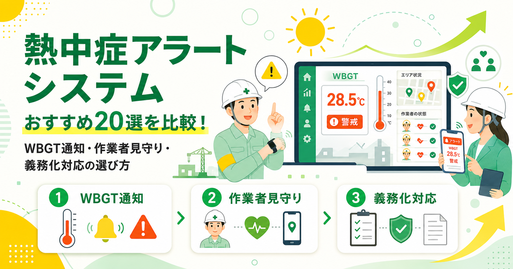 熱中症アラートシステムおすすめ20選を比較！WBGT通知・作業者見守り・義務化対応の選び方