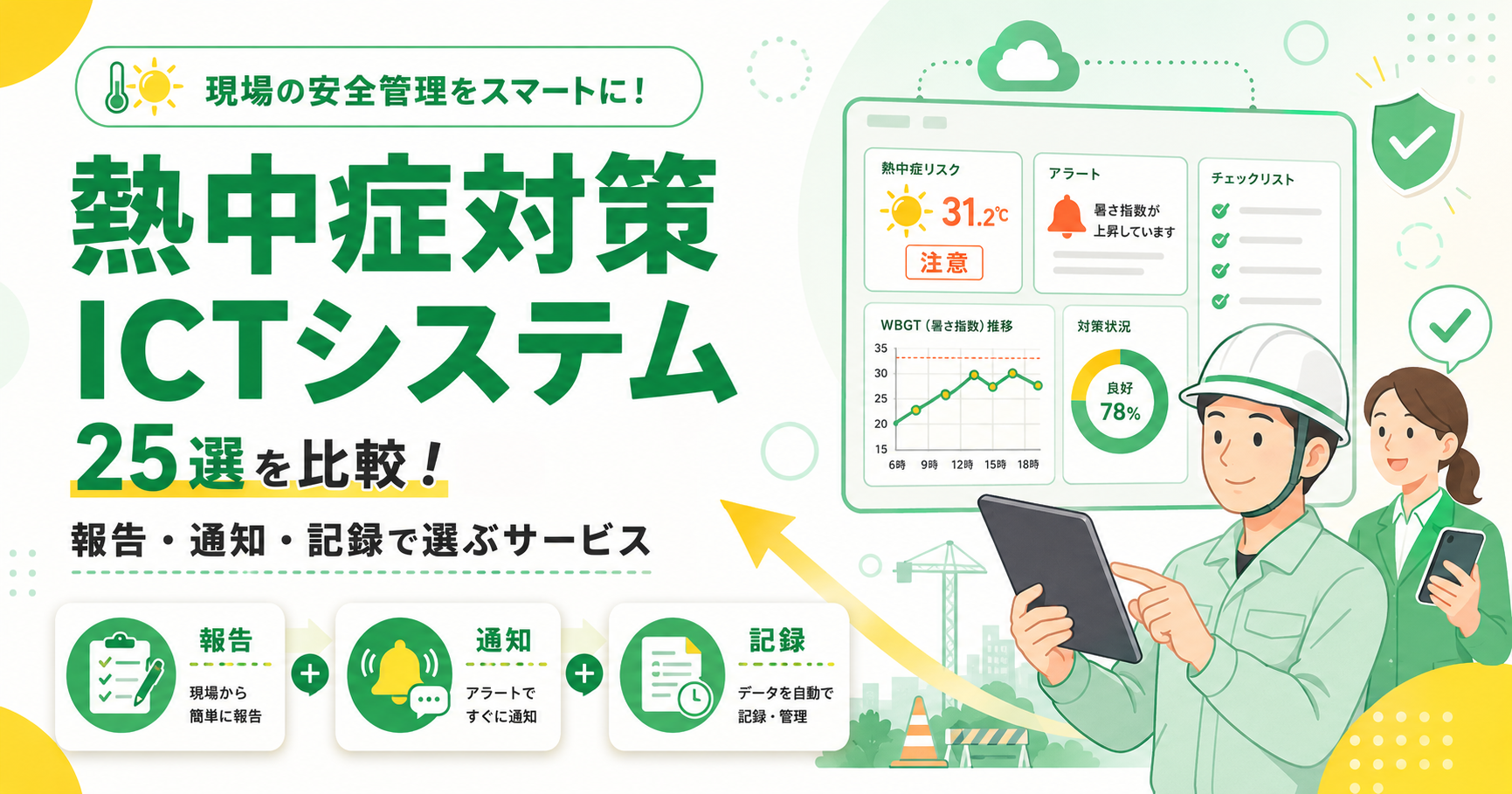 熱中症対策ICTシステム25選を比較！報告・通知・記録で選ぶサービス