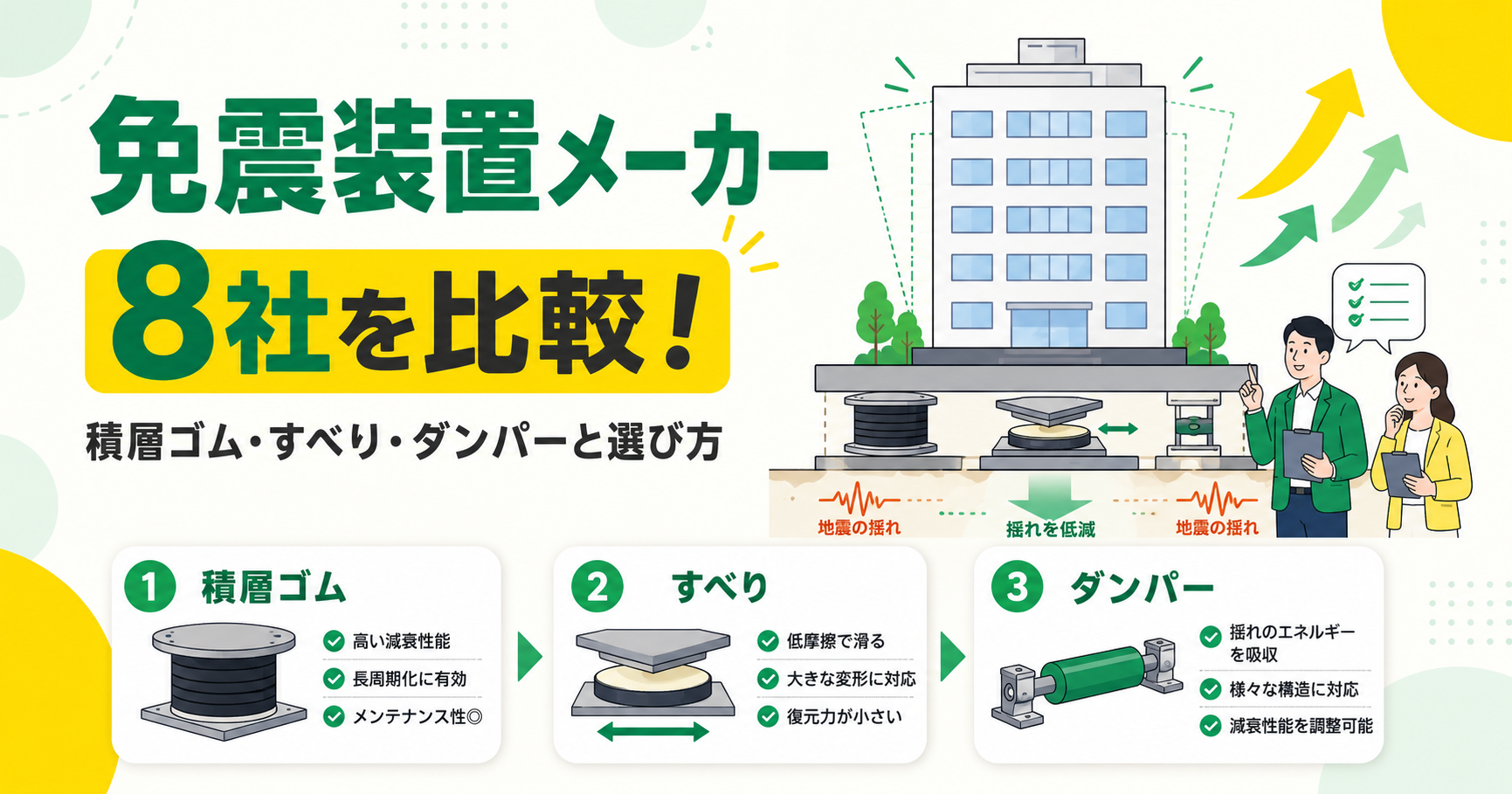 免震装置メーカー8社を比較！積層ゴム・すべり・ダンパーと選び方