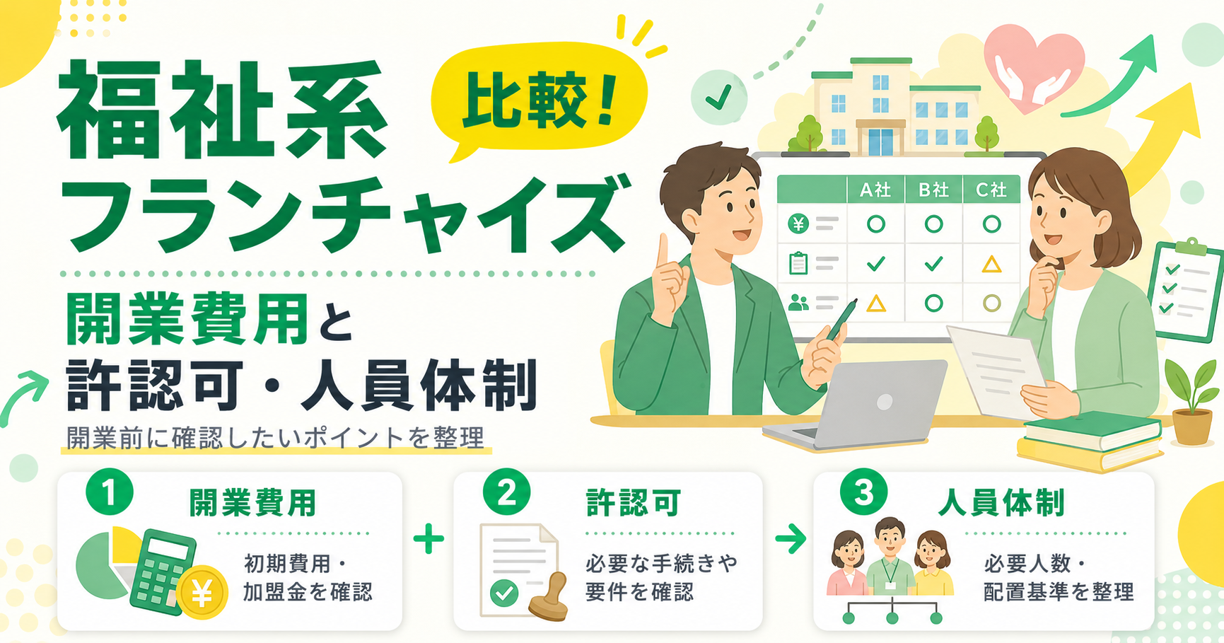 福祉系フランチャイズを比較！開業費用と許認可・人員体制