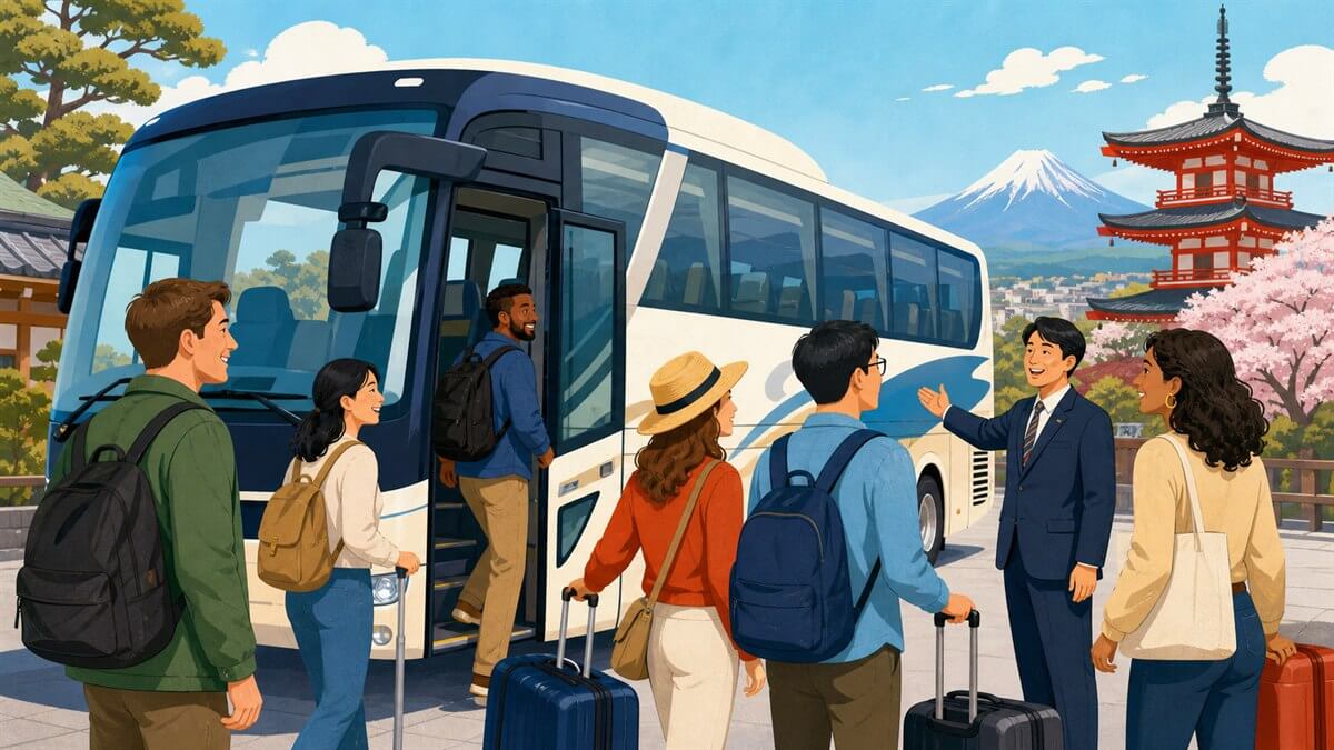 訪日外国人が観光バスを利用するイメージ